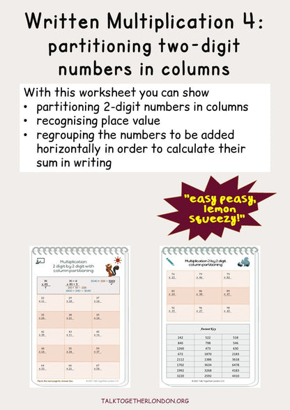 Written multiplication 4:  place value strategy to partition numbers in columns